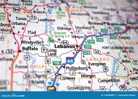 Extreme Close Up Of Lebanon Missouri In A Map Stock Image Image Of