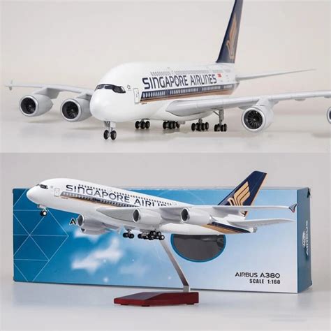 1160 Scale Airplane Airbus A380 Singapore Airline Model W Light And