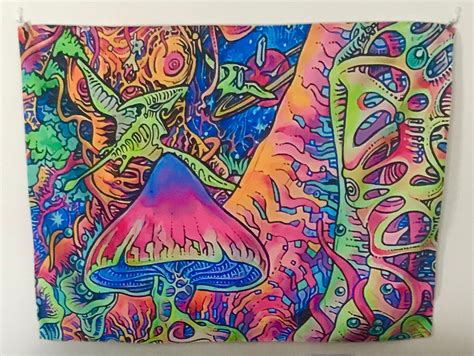 Psychedelic Trippy Mushroom Tapestry Etsy