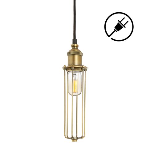 Alton Plug In Pendant With Slim Cage Aged Brass Ceiling Pendant
