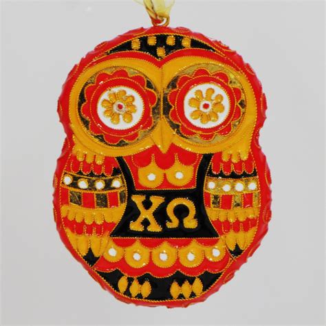 Chi Omega Owl Mascot Cloisonne Ornament With 24k Gold Plating