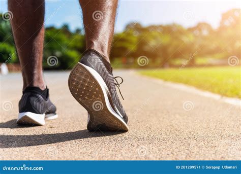 Sport Runner Black Man Wear Feet Active Ready To Running Training Stock