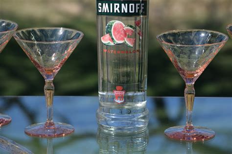Vintage Pink Diamond Optic Cocktail ~ Martini Glasses Set Of 5 Depression Glass Circa 1940s