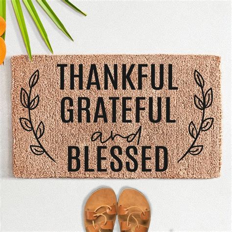 Thankful Grateful And Blessed Flocked Coir Doormat Custom Etsy Custom