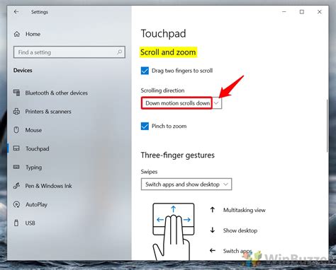 Как изменить направление прокрутки для мыши или сенсорной панели в Windows TonV