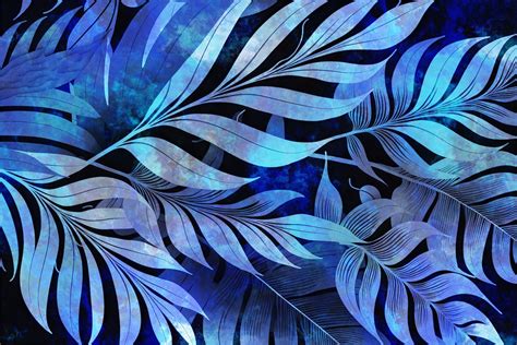 Blue Tropical Leaf Art Wallpaper Happywall