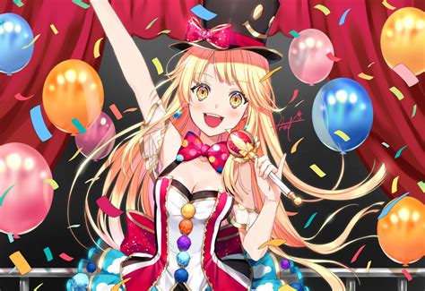 Bang Dream Blonde Hair Bow Breasts Cleavage Dress Fang Gradient Hat Long Hair M Aaaem Signed
