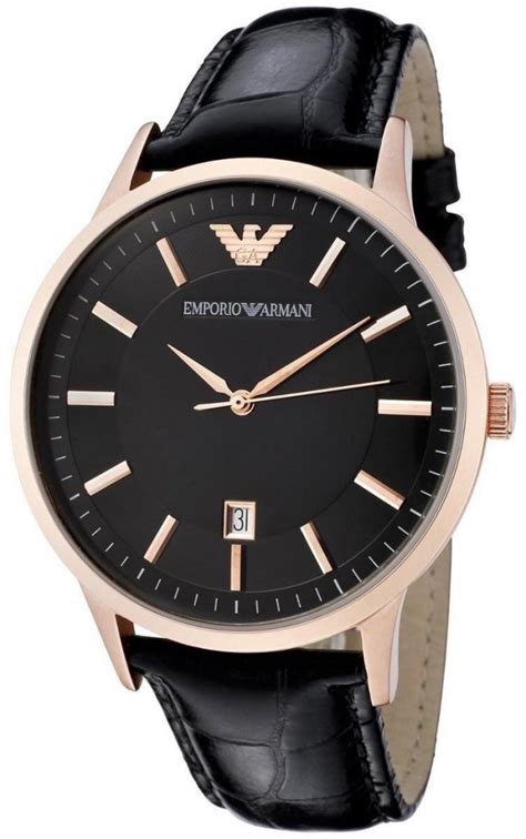 Shop men's emporio armani watches. Emporio Armani Mens Watch Rose Gold Black Leather Strap ...
