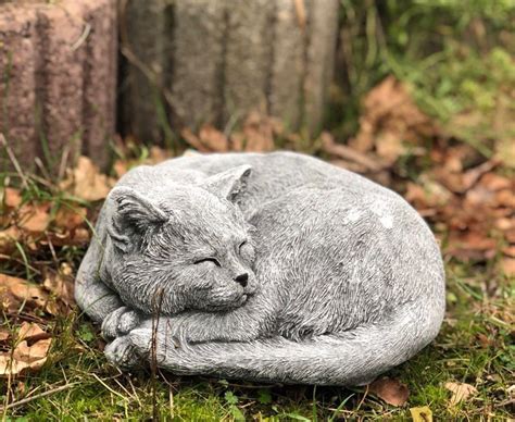 Cat Statue Concrete Cat Is Sleeping Garden Statues Etsy