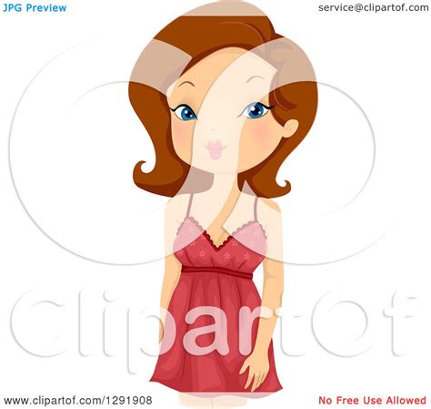 Clipart Of A Brunette Caucasian Woman In A Sexy Red Nightgown Royalty Free Vector Illustration