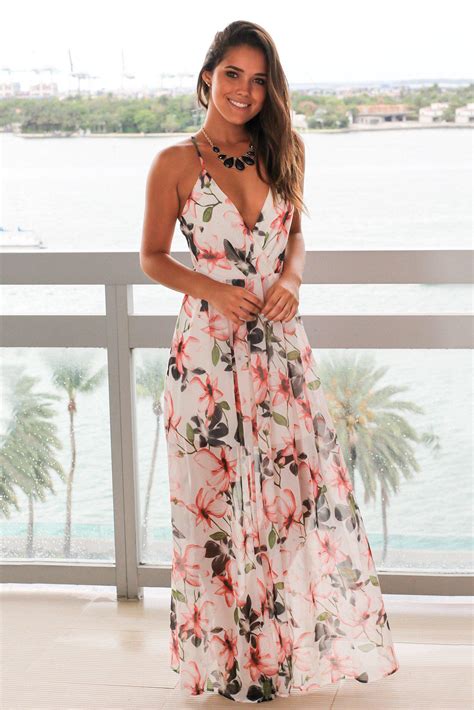 White Floral Maxi Dress With Criss Cross Back Maxi Dresses Saved By The Dress