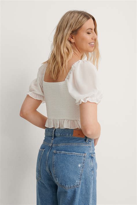 Smocked Cropped Top White Na