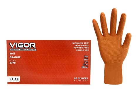 Vigor Orange Diamond Grip Nitrile Gloves 8778 Johnsonwilshireinc
