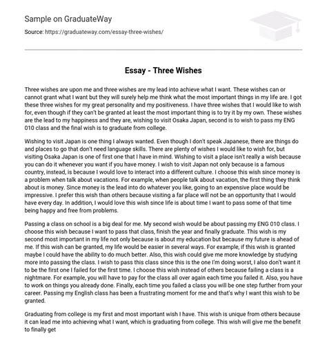 Essay Three Wishes 854 Words Free Essay Example On Graduateway