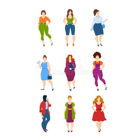 cartoon color characters person plus size women set vector stock vector illustration of happy