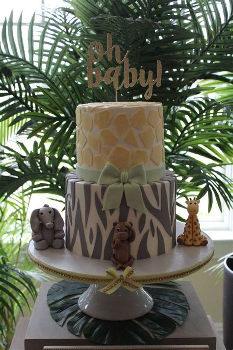 What An Amazing Tiered Birthday Cake At This Jungle Inspired Baby