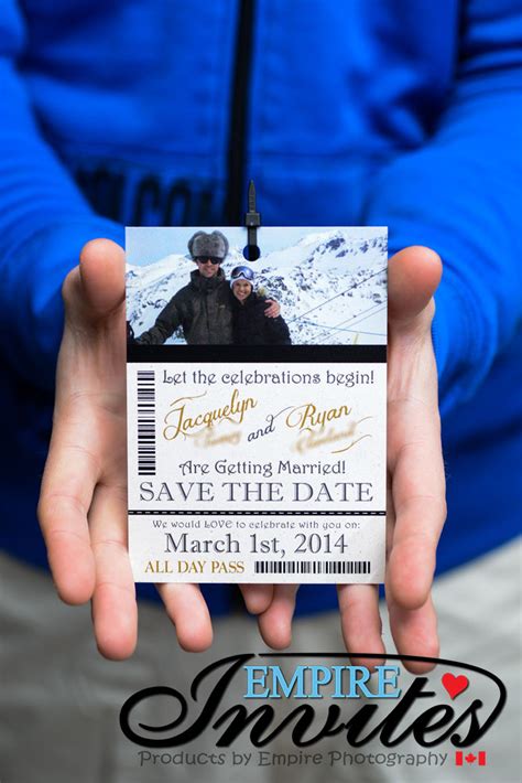 Ski Pass Lift Ticket Save The Date Wedding Passes Style 2 Modern