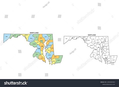 Maryland Map County Lines Color Stock Vector Royalty Free 2092905403