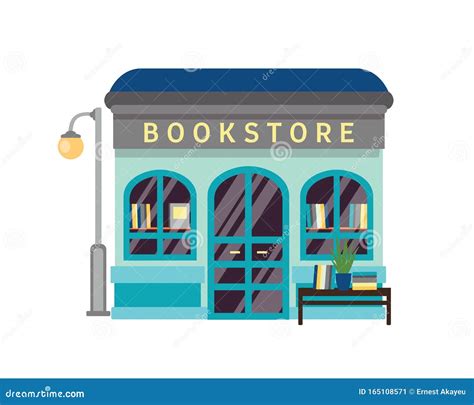 Bookstore Flat Vector Illustration Bookshop Building Facade With