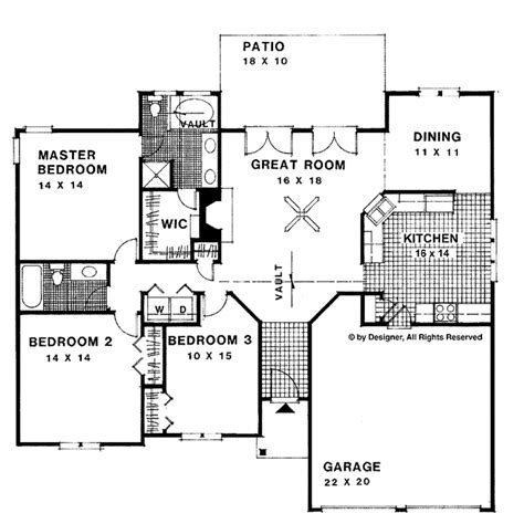All house plans on houseplans.com are designed to conform to the building codes from when and where the original house was designed. Ranch Style House Plan - 3 Beds 2 Baths 1500 Sq/Ft Plan ...
