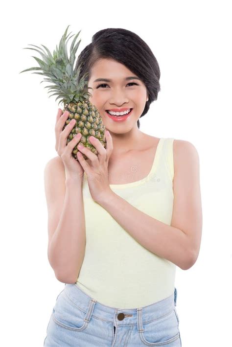 Girl With Ripe Pineapple Stock Image Image Of Asian 58102399