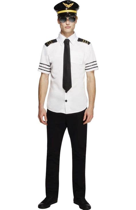White Flight Captain Pilot Costume Mens Air Force Uniform Dress Up
