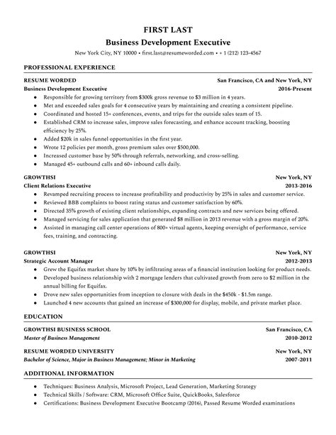 Business Development Executive Resume Example For Resume Worded