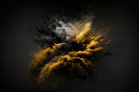 Premium Photo Yellow Dust Explosion On Black Background Abstract