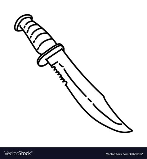 Army Combat Knife Icon Doodle Hand Drawn Vector Image