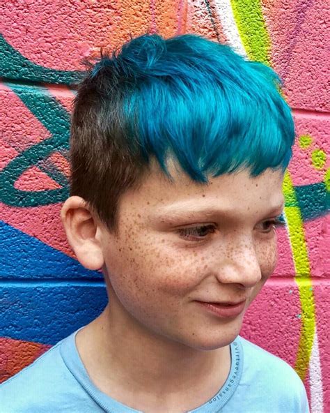 Mens Blue Vivid Hair Short Kid Boy Fantasy Color Dyed Hair Fantasy