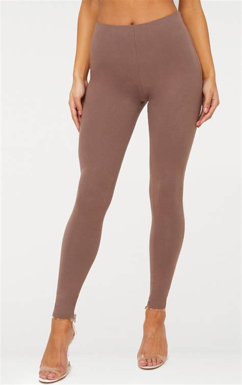 Brown High Waisted Cotton Stretch Leggings Prettylittlething Ie