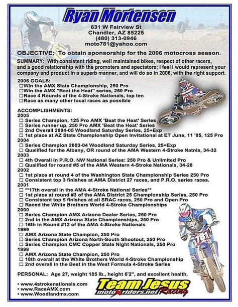 We sell sponosorship resume templates or you can have us write and design a sponsorship resume for you. 14-15 motocross resume template - southbeachcafesf.com