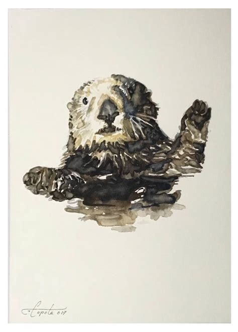 Sea Otter Original Watercolor Painting Etsy