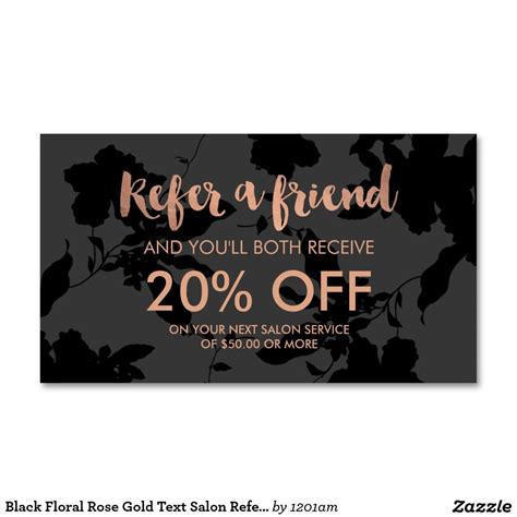 Black Floral Rose Gold Text Salon Referral Card Zazzle Referral