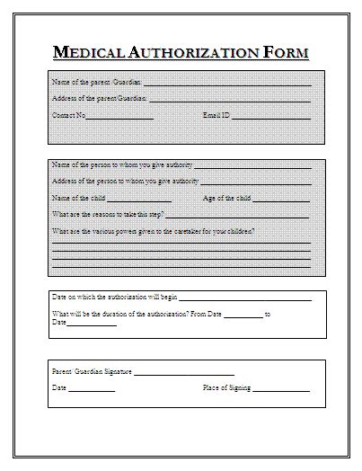 medical authorization form  printable word  samples