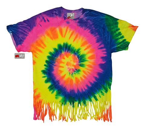 Fluorescent Mutli Rainbow Tie Dye Fringe Ladies T Shirt Bewild