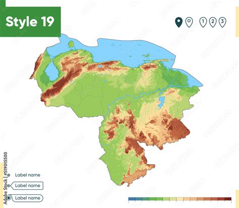 Venezuela High Detailed Physical Map Vector Map Dem Map Stock
