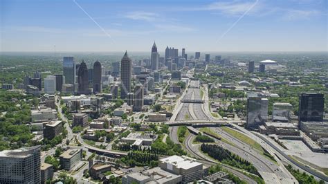 Downtown Connector Toward Midtown Atlanta Skyscrapers Georgia Aerial