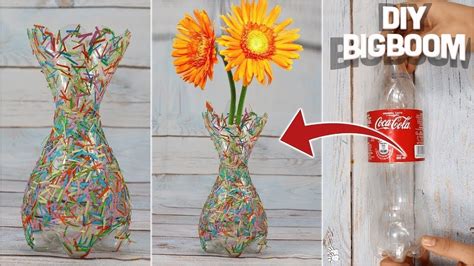 How To Make Flower Vase With Plastic Bottle And Paper Supper Quicky And Easy Dbb Youtube