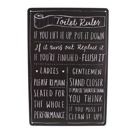 Toilet Rules Hanging Plaque Metal Tin Bathroom Sign Funny Message Door