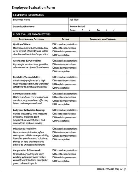 FREE Sample HR Evaluation Forms Examples Word PDF PSD Employee Evaluation Form
