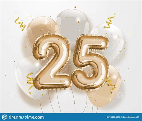 Happy 25th Birthday Gold Foil Balloon Greeting Background Stock Vector