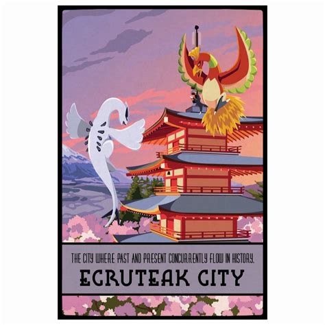 Pokémon Ecruteak City Johto Region Poster Handmade Canvas Print Ho Oh