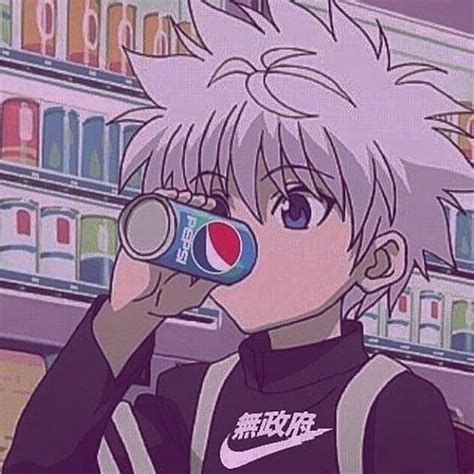 An Anime Character Drinking A Soda From A Can