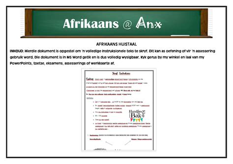 Afrikaans Huistaal Graad 6 Werkkaart Skryf Instruksies • Teacha