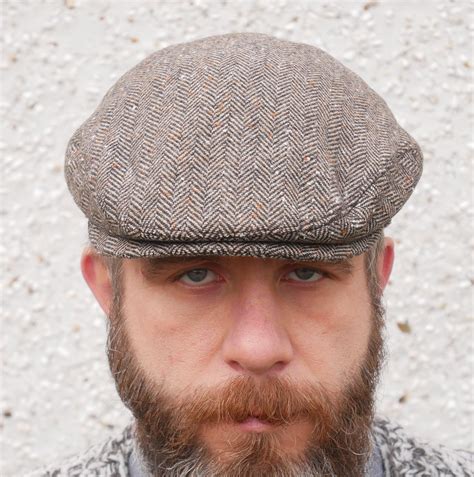 Traditional Irish Tweed Flat Cap Brown Speckled Herringbone 100