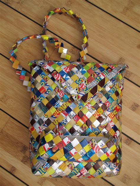 Mexican crafts .. bag made from recycled plastic packages made by
