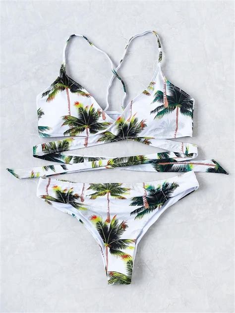 Palm Tree Print Wrap Bikini Set Wrap Bikini Set Wrap Bikini Bikinis