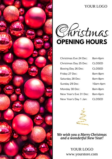Christmas Opening Times Hours Poster Flyer Ad Template Postermywall