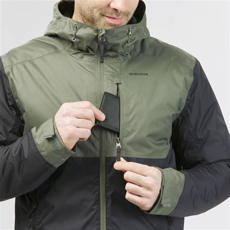 Mens Waterproof Winter Hiking Jacket Sh100 X Warm 10°c Khaki